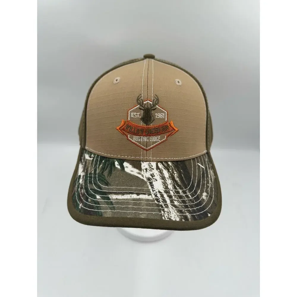 Willow Creek Inn Hunting Lodge Baseball Cap Hat - Adjustable - Tan Green